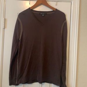 Kenneth Cole Brown V-Neck Sweater with Long Sleeves and Smooth Knit